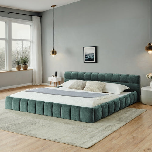 California King size Upholstered Bed Frame with Thick Fabric, Chenille