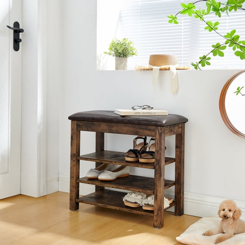 A height-adjustable shoe-changing bench made of high-quality wood,