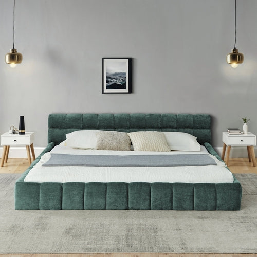 California King size Upholstered Bed Frame with Thick Fabric, Chenille
