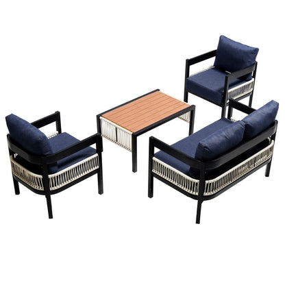 Multi-person Outdoor Iron Sofa Set with A table, Rattan Decoration,