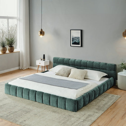 California King size Upholstered Bed Frame with Thick Fabric, Chenille