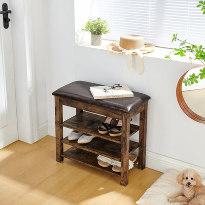 A height-adjustable shoe-changing bench made of high-quality wood,
