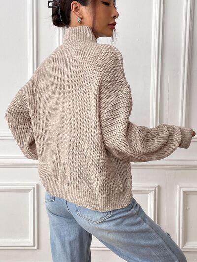 Heart Turtleneck Dropped Shoulder Long Sleeve Sweater for Women